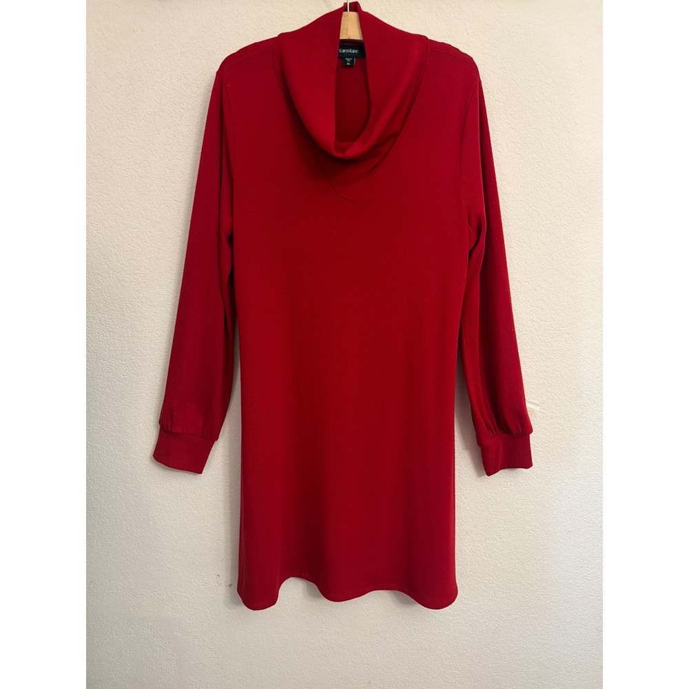 Karen Kane Womens XL Red Cowl Neck Long Sleeve Knit Shift Dress A Line MINT